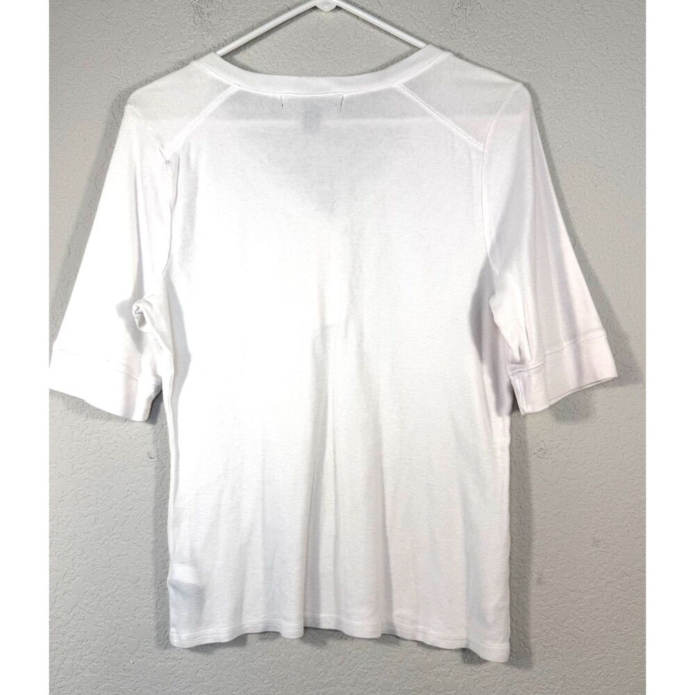 Lauren Ralph Lauren White Henley Shirt M 100% Cotton Short Sleeve V-Neck Tee - Picture 3 of 8